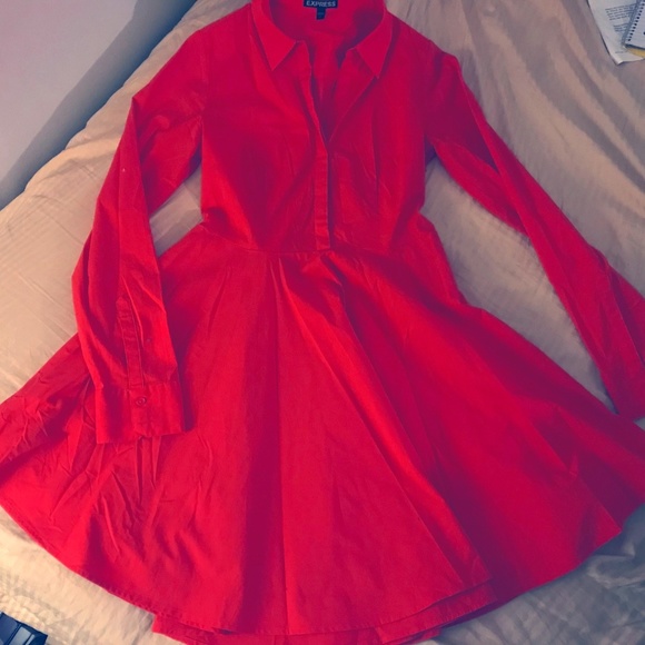 Express Tops - Long Flared Button-Down Top